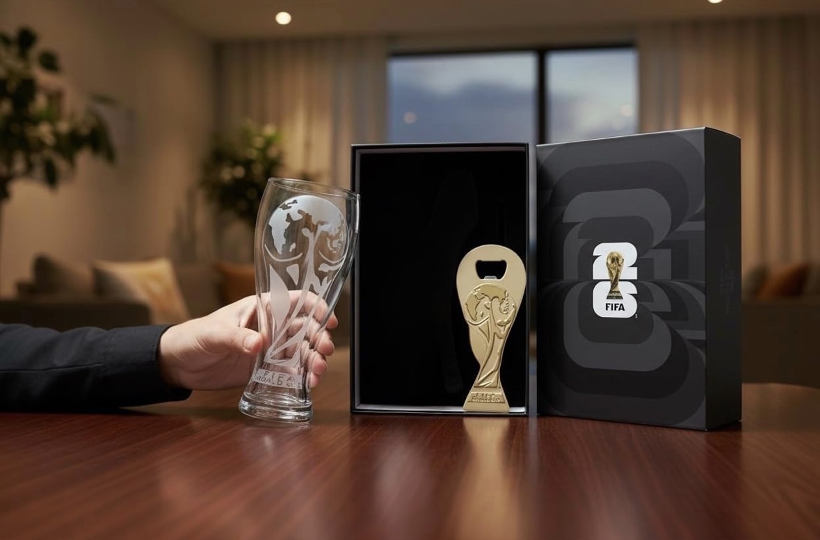 Official FIFA World Cup 2026 17oz beer glass and trophy bottle opener gift set